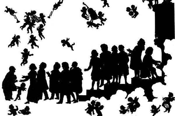 Silhouette drawing of Bruckner in heaven